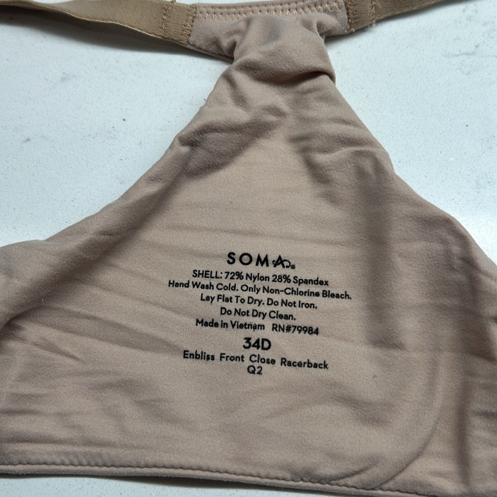 Soma Enbliss Front Close Racerback Wireless Bra Size 34D - Picture 3 of 5